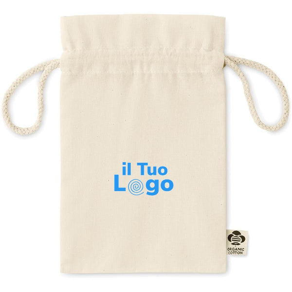 Borsa regalo piccola in cotone biologico beige - personalizzabile con logo