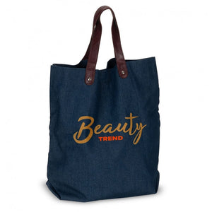 Borsa shopping in denim 42x13x43cm blu navy - personalizzabile con logo