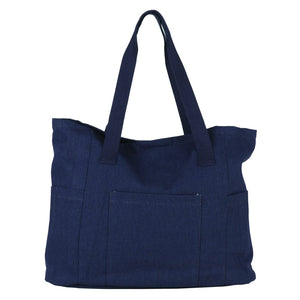 Borsa shopping in tela tela riciclata 43x14x33 cm blu navy - personalizzabile con logo