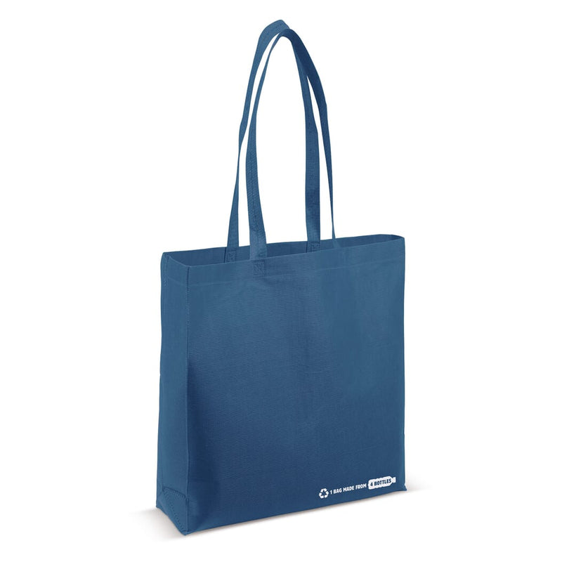 Borsa shopping R-PET 100 g/m² con soffietto blu navy - personalizzabile con logo