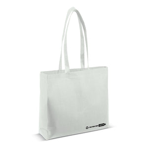 Borsa shopping R-PET bianco 100 g/m² con soffietto Bianco - personalizzabile con logo