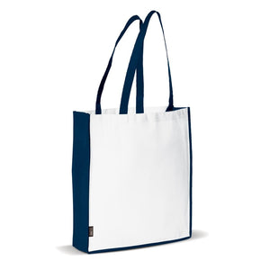 Borsa spesa in TNT 75g/m² con soffietto Bianco / blu navy - personalizzabile con logo