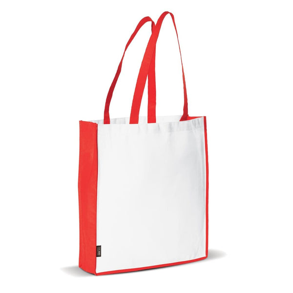 Borsa spesa in TNT 75g/m² con soffietto Bianco / Rosso - personalizzabile con logo