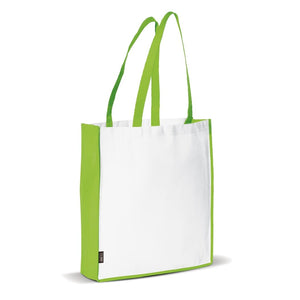 Borsa spesa in TNT 75g/m² con soffietto Bianco/ verde calce - personalizzabile con logo