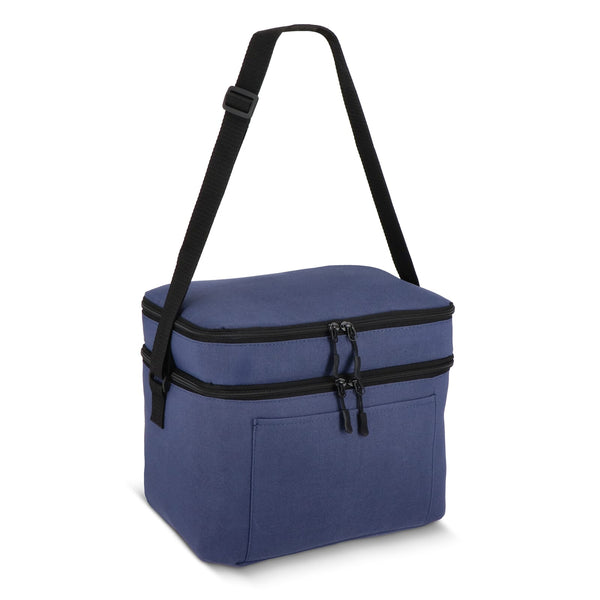 Borsa termica a doppio scomparto in R-PET 600D 30 x 20 x 24 cm 12 L blu navy - personalizzabile con logo