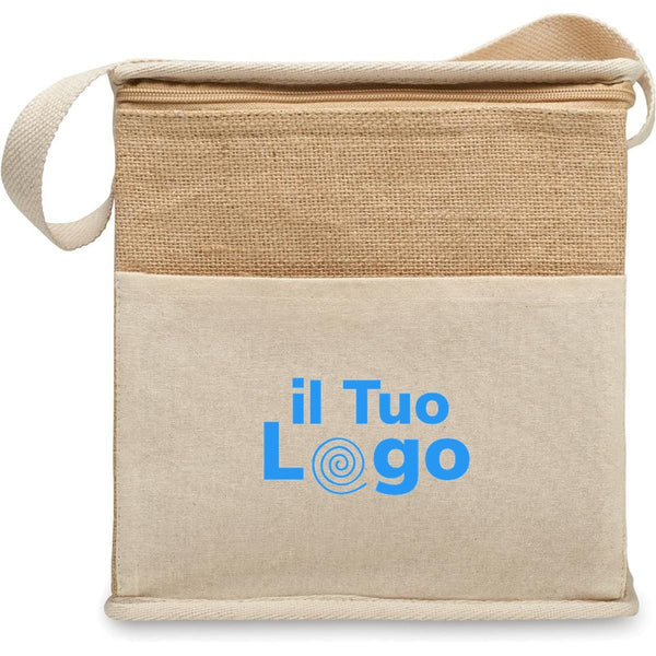 Borsa termica in iuta e tela 3L beige - personalizzabile con logo