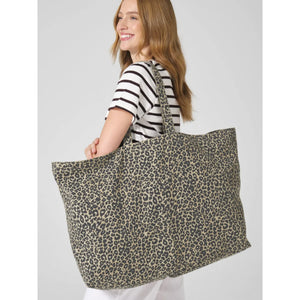 Borsa tote oversize in tela con stampa leopardata nero - personalizzabile con logo