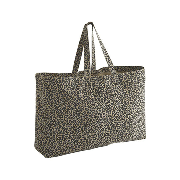 Borsa tote oversize in tela con stampa leopardata nero - personalizzabile con logo
