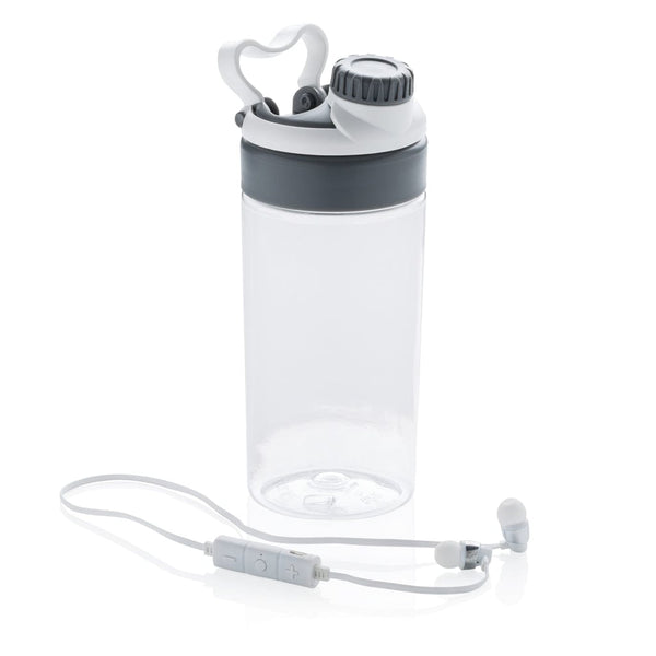 Bottiglia antigoccia con auricolari wireless bianco - personalizzabile con logo