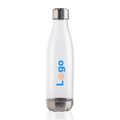 Bottiglia antigoccia con tappo in acciaio 500ml trasparente - personalizzabile con logo