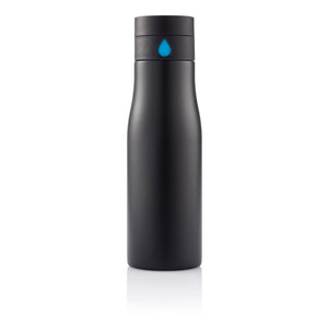 Bottiglia che monitora l’idratazione Aqua nero - personalizzabile con logo