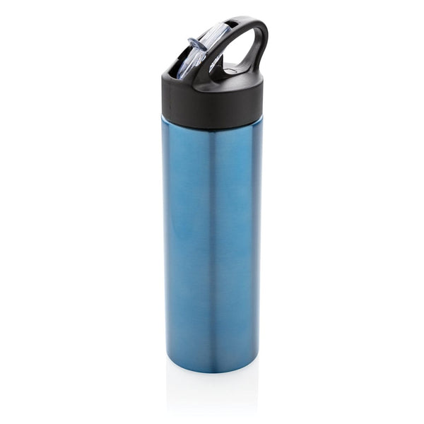 Bottiglia con cannuccia Sport blu - personalizzabile con logo