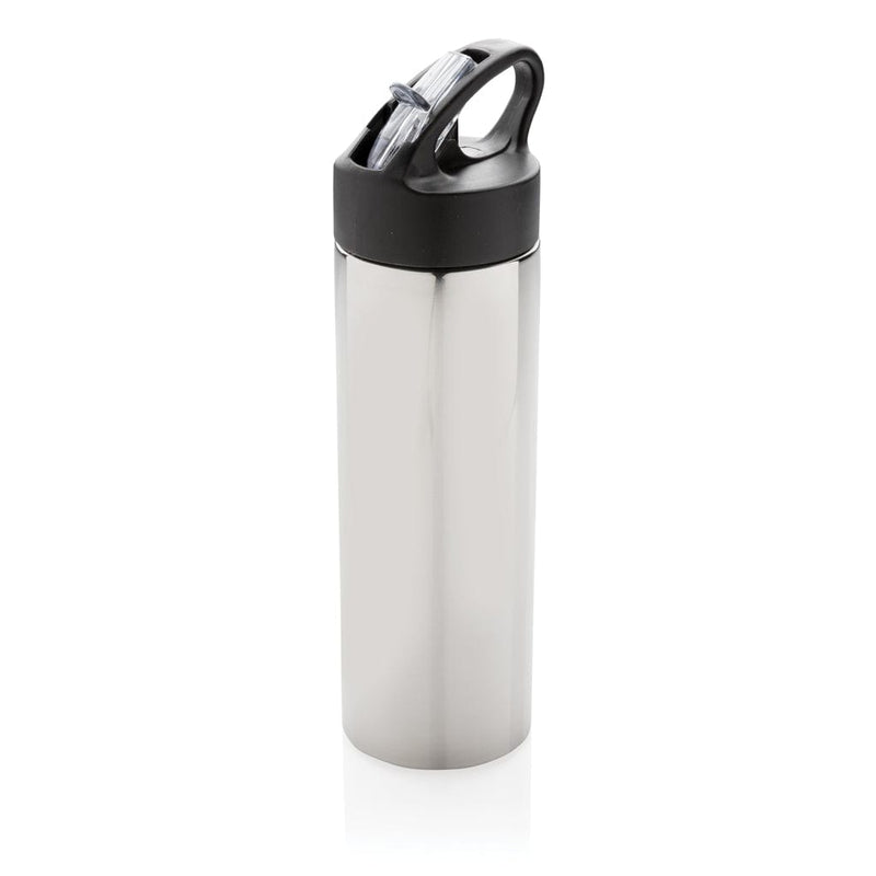 Bottiglia con cannuccia Sport color argento - personalizzabile con logo