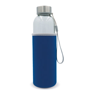 Bottiglia d'acqua con custodia 500ml Trasparente / azzurro - personalizzabile con logo