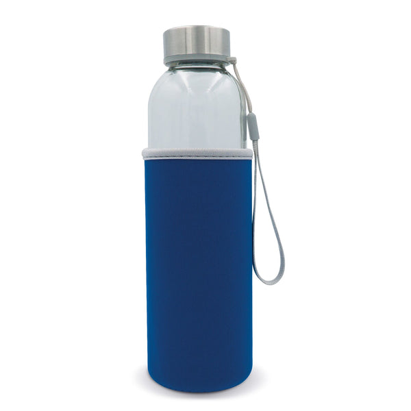 Bottiglia d'acqua con custodia 500ml Trasparente / azzurro - personalizzabile con logo