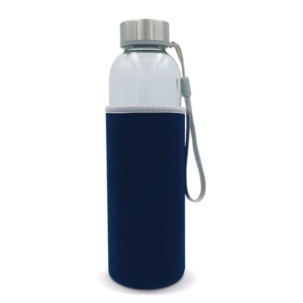 Bottiglia d'acqua con custodia 500ml Trasparente / blu navy - personalizzabile con logo