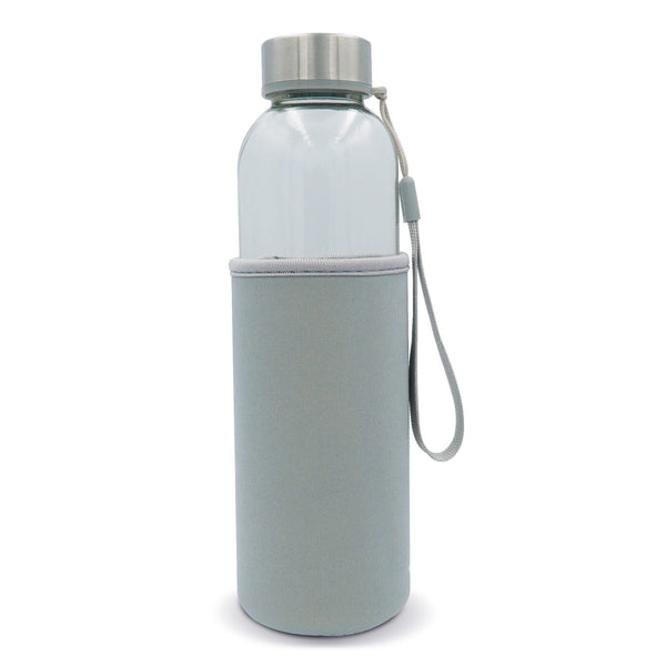 Bottiglia d'acqua con custodia 500ml Trasparente / Grigio - personalizzabile con logo