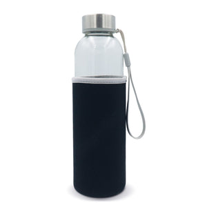 Bottiglia d'acqua con custodia 500ml Trasparente / Nero - personalizzabile con logo