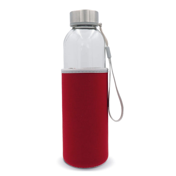 Bottiglia d'acqua con custodia 500ml Trasparente / Rosso - personalizzabile con logo