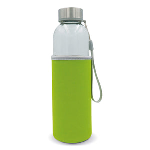 Bottiglia d'acqua con custodia 500ml Trasparente / verde - personalizzabile con logo