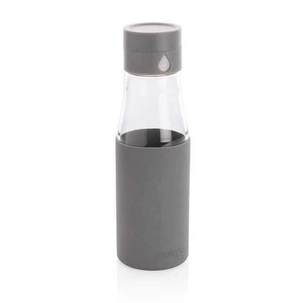 Bottiglia di monitoraggio dell'idratazione in vetro Ukiyo grigio - personalizzabile con logo