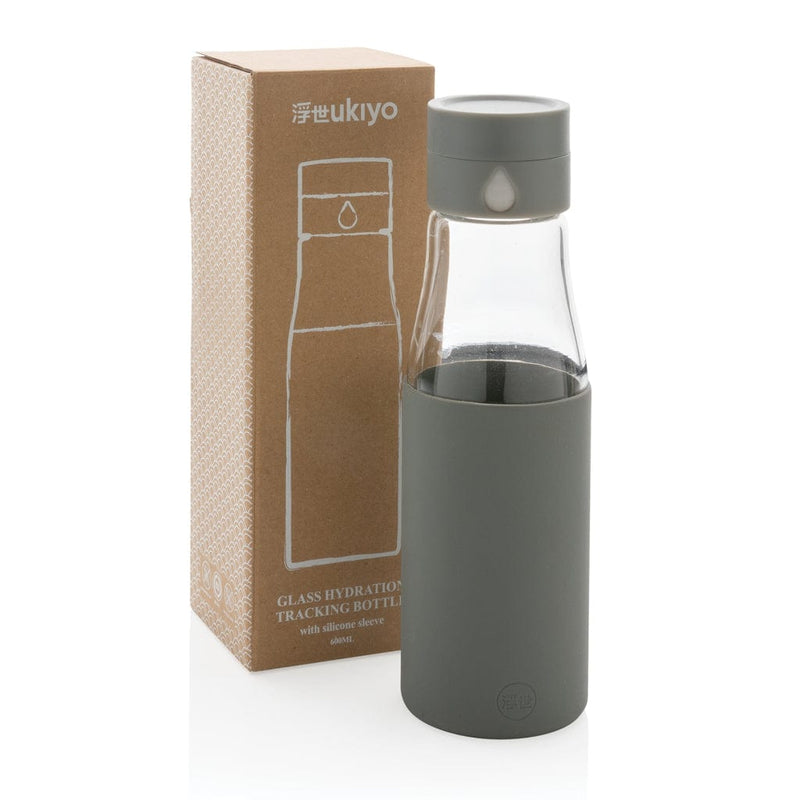 Bottiglia di monitoraggio dell'idratazione in vetro Ukiyo - personalizzabile con logo