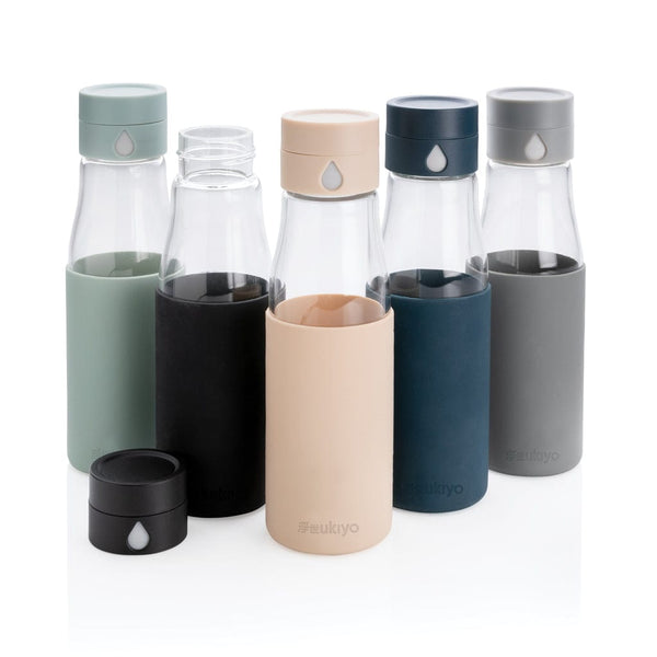 Bottiglia di monitoraggio dell'idratazione in vetro Ukiyo - personalizzabile con logo