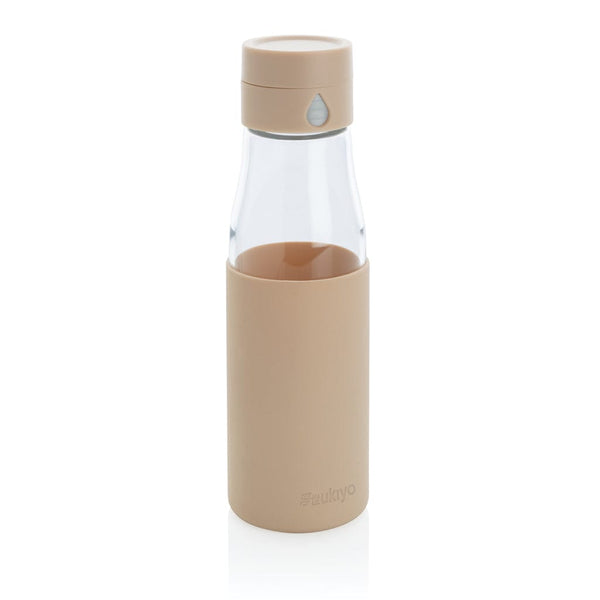 Bottiglia di monitoraggio dell'idratazione in vetro Ukiyo marrone - personalizzabile con logo