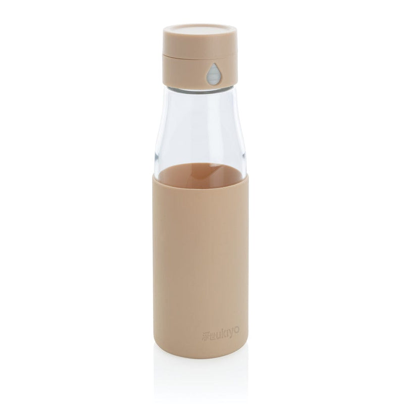 Bottiglia di monitoraggio dell'idratazione in vetro Ukiyo marrone - personalizzabile con logo