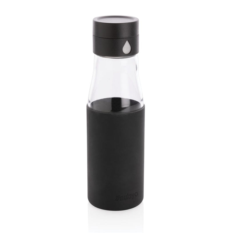 Bottiglia di monitoraggio dell'idratazione in vetro Ukiyo nero - personalizzabile con logo