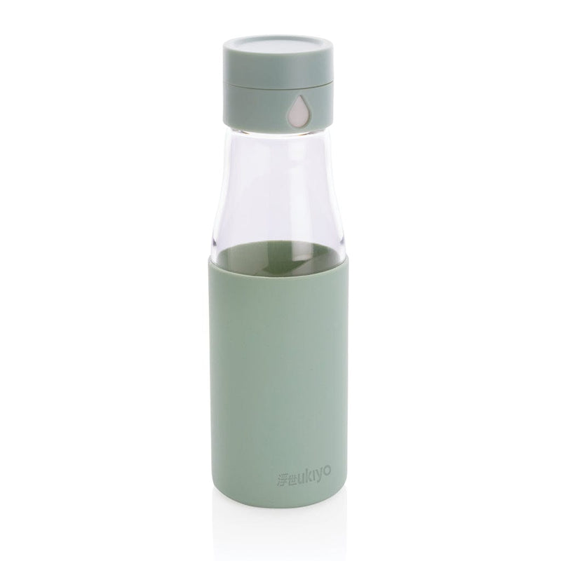 Bottiglia di monitoraggio dell'idratazione in vetro Ukiyo verde - personalizzabile con logo