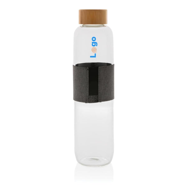 Bottiglia di vetro borosilicato Impact in bambù 750ml trasparente - personalizzabile con logo