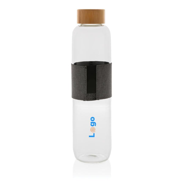 Bottiglia di vetro borosilicato Impact in bambù 750ml trasparente - personalizzabile con logo