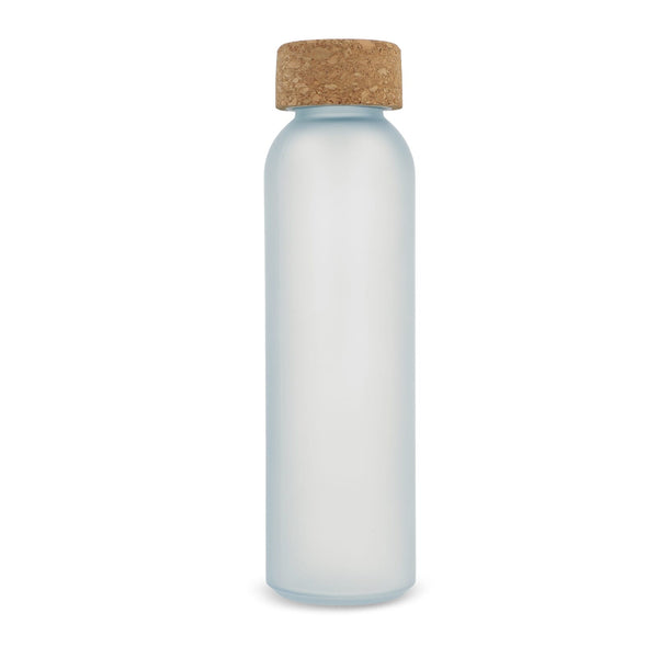 Bottiglia di vetro riciclato effetto ghiaccio con tappo in sughero 500ml - personalizzabile con logo