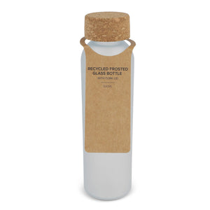 Bottiglia di vetro riciclato effetto ghiaccio con tappo in sughero 500ml Satinata bianco - personalizzabile con logo