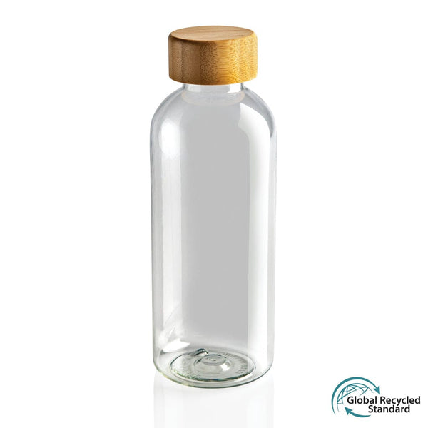 Bottiglia in rPET GRS con tappo in bambù 660ml trasparente - personalizzabile con logo
