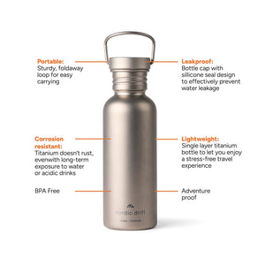 Bottiglia in titanio Nordic Drift Trail Ultra Light 600ML color argento - personalizzabile con logo