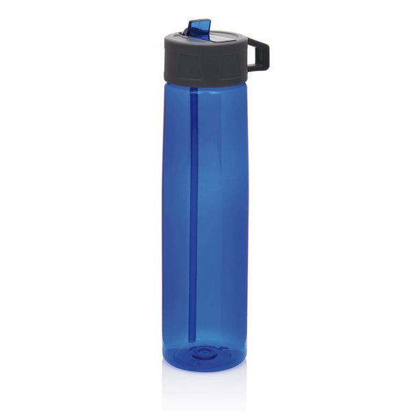Bottiglia in tritan con cannuccia blu - personalizzabile con logo