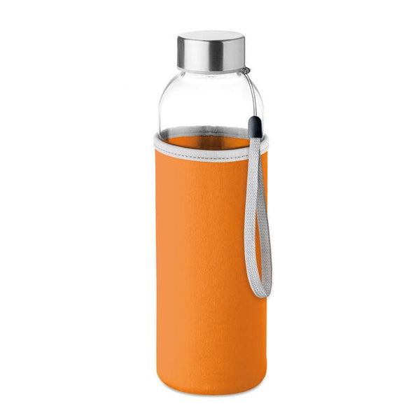 Bottiglia in vetro 500 ml con fodero colorate arancione - personalizzabile con logo