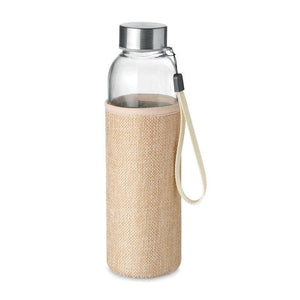 Bottiglia in vetro 500 ml con fodero neutro beige - personalizzabile con logo