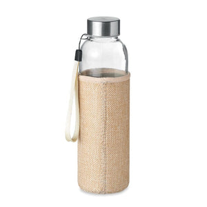 Bottiglia in vetro 500 ml con fodero neutro beige - personalizzabile con logo