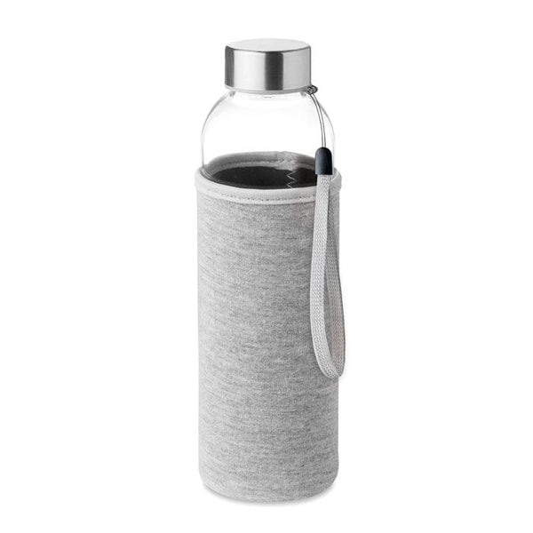 Bottiglia in vetro 500 ml con fodero colorate grigio - personalizzabile con logo