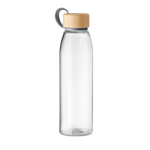 Bottiglia in vetro 500 ml con tappo bamboo trasparente - personalizzabile con logo