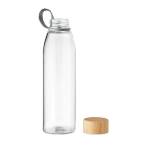 Bottiglia in vetro 500 ml con tappo bamboo trasparente - personalizzabile con logo