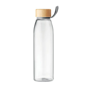 Bottiglia in vetro 500 ml con tappo bamboo trasparente - personalizzabile con logo