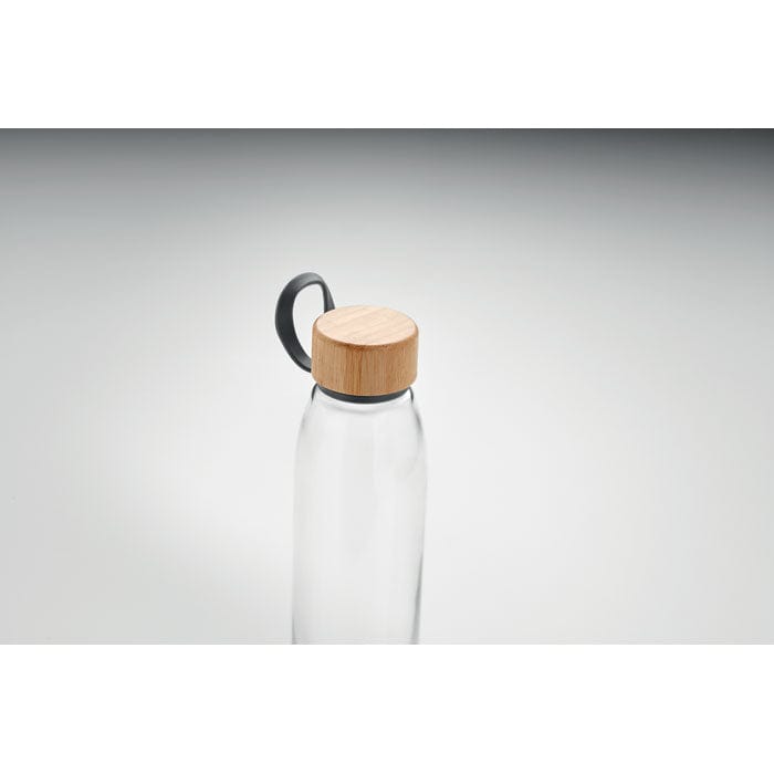 Bottiglia in vetro 500 ml con tappo bamboo trasparente - personalizzabile con logo