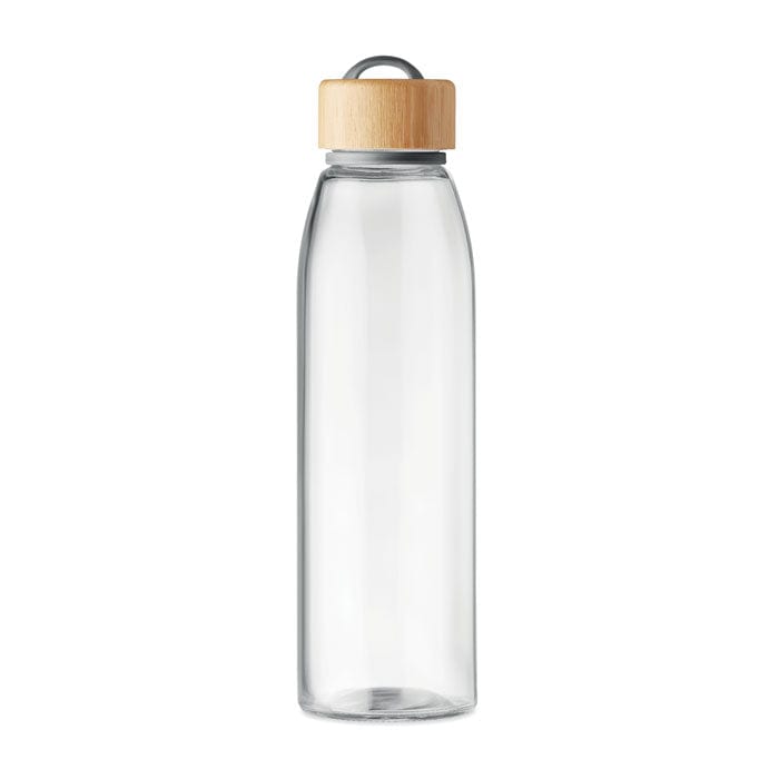 Bottiglia in vetro 500 ml con tappo bamboo trasparente - personalizzabile con logo