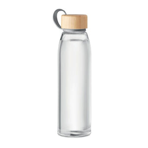 Bottiglia in vetro 500 ml con tappo bamboo trasparente - personalizzabile con logo