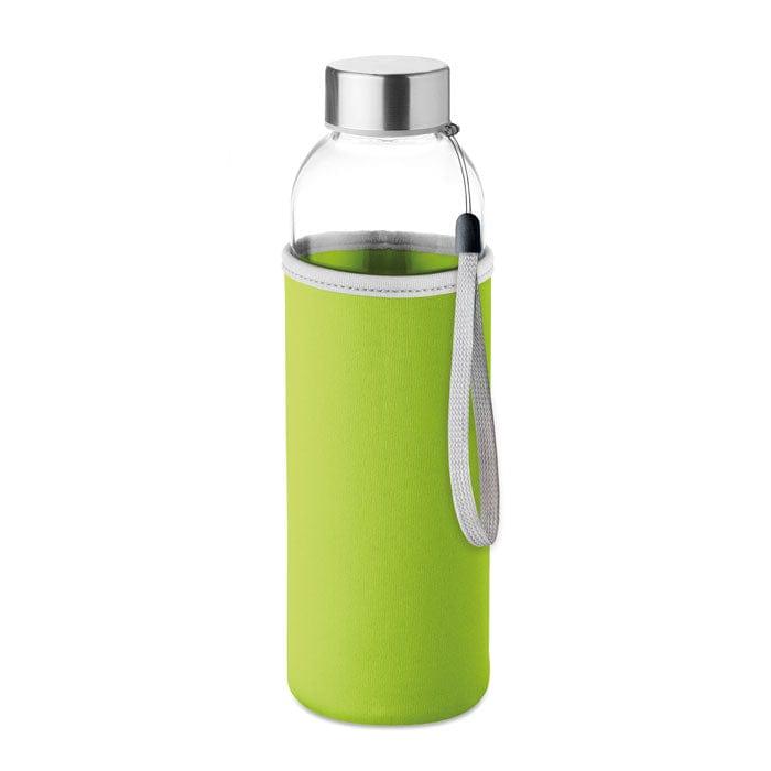 Bottiglia in vetro 500 ml con fodero colorate verde calce - personalizzabile con logo