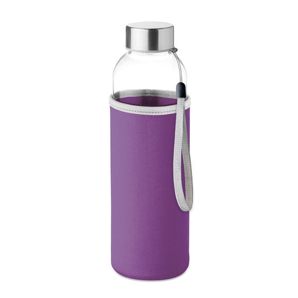 Bottiglia in vetro 500 ml con fodero colorate viola - personalizzabile con logo